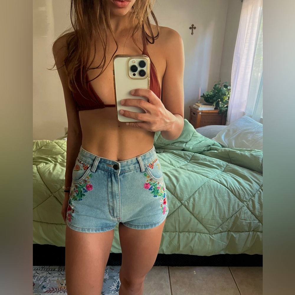 Spell Denim Embroidered Shorts
